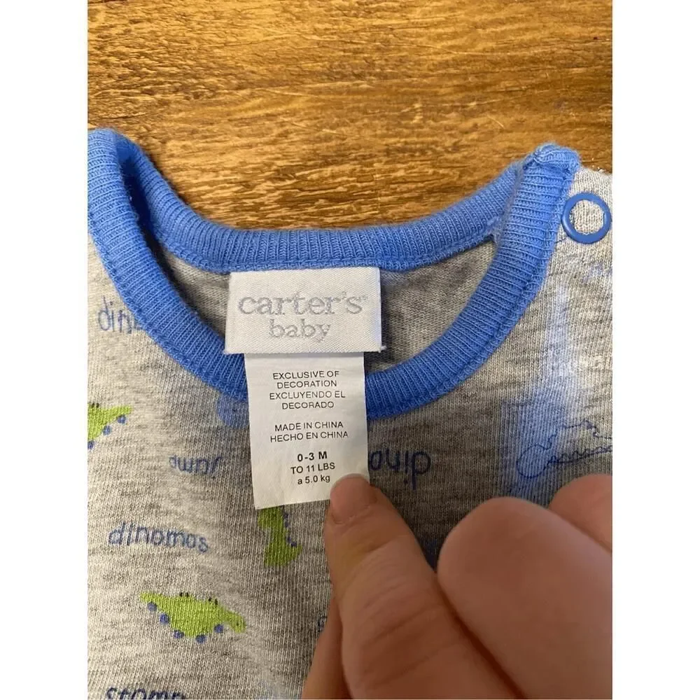 Carters 0-3 month vintage grey blue dinosaur outfit one piece romper boys baby